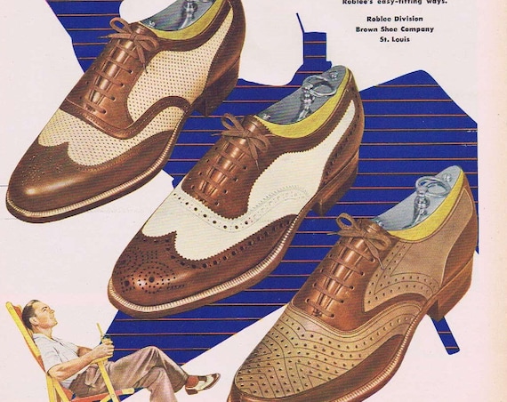 1947 Roblee Two-Tones Men’s Shoes by Brown Shoe Company Original Vintage Advertisement with 3 Different Styles
