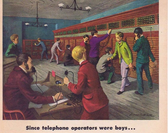 1949 Boy Telephone Operators Original Vintage Advertisement by Western Electric