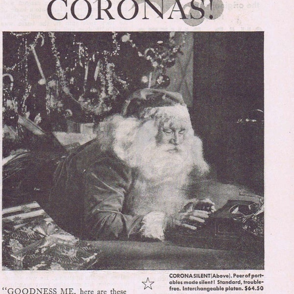 1939 Santa and Smith Corona Typewriters Original Vintage Christmas Advertisement