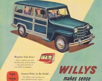1957 Willys Station Wagon Original Vintage Automobile Advertisement