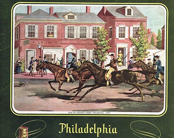 1948 Philadelphia Blended Whiskey Original Advertisement with Race on Sassafras Street in 1752