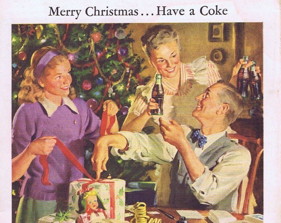 1946 Coca-Cola  Original Vintage Christmas Advertisement Neat Artwork Wrapping Presents