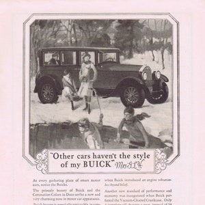 1927 Buick Automobile and Wintertime Art Original Vintage Advertisement