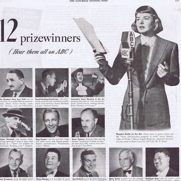 ABC Radio 12 Prizewinners 1947 Original Vintage Ad Ingrid Bergman America’s Favorite Actress