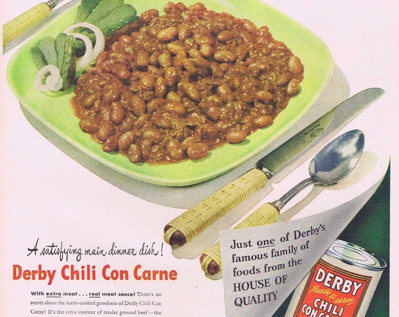 1949 Derby Chili Con Carne or Canadian Pacific Trains Original Vintage Advertisement