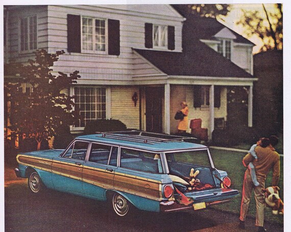 1965 Ford Falcon Squire Wagon with Peanuts Charlie Brown and Lucy Original Vintage Advertisement