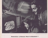 1947 RCA Victor Television Father and Son Watching Baseball Original Vintage Ad Every New York Yankees, Giants, Brooklyn Dodgers Game on TV