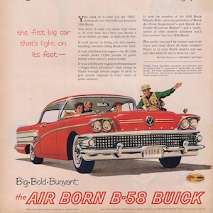 1958 Buick Air Born B-25  Roadmaster Automobile Original Vintage Advertisement with Fishing Trip Art
