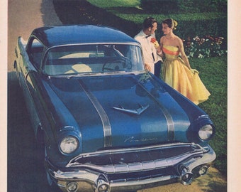 1956 Beautiful Blue Pontiac Custom Catalina Hardtop Original Vintage Car Advertisement