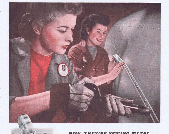 WW2 Rivet Girls Twice as Fast Scotch Tape and Minnesota Mining 1943 Original Vintage Advertisement Very Neat