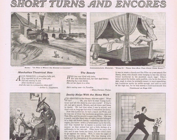 Short Turns and Encores 1927 Original Magazine Feature with Unique Dog Art and More From Saturday Evening Post