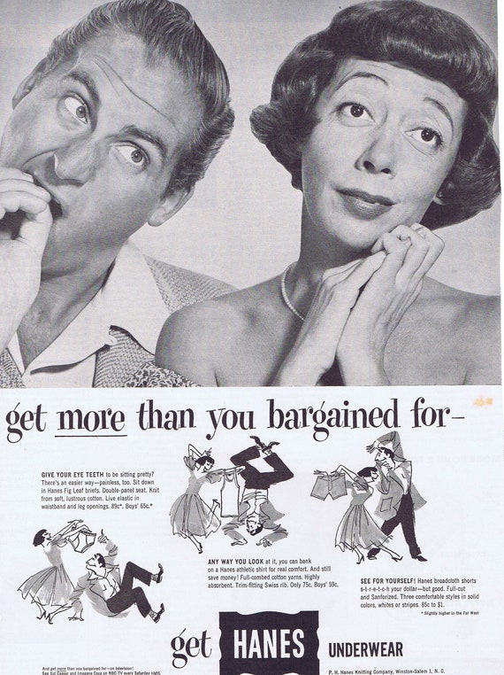 Sid Caesar and Imogene Coca Hanes Underwear 1952 Original Vintage Advertisement