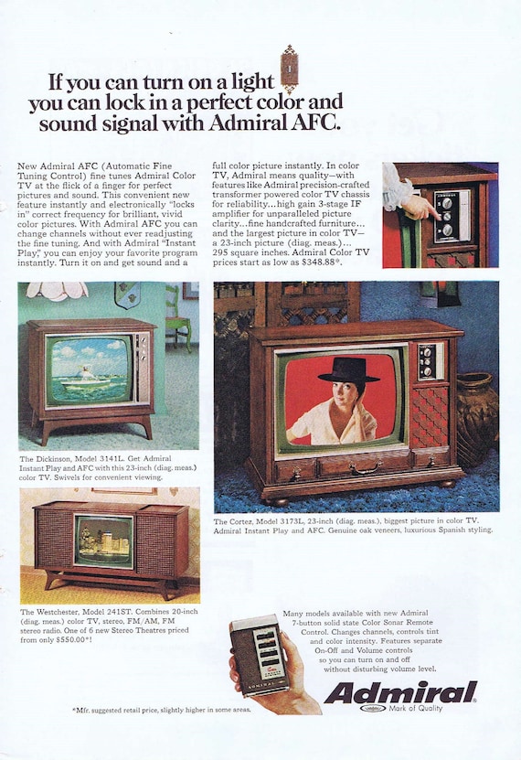 1968 Admiral AFC Televisions Original Vintage Advertisement