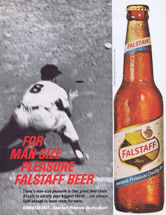 1965 Falstaff Premium Beer with Baseball Player Original Vintage Advertisement