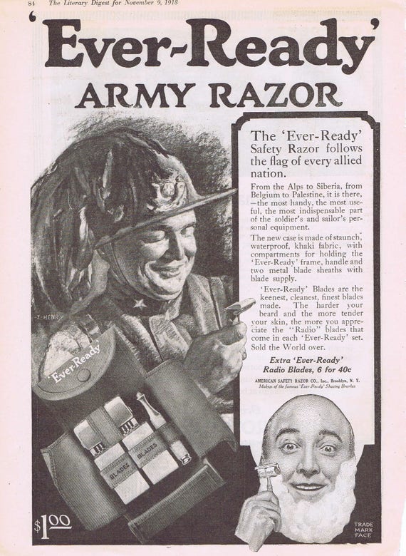 1918 Ever-Ready Army Men’s Razors WWI Soldier Original Vintage Advertisement Vintage Art Free Shipping