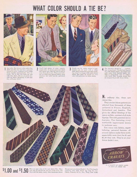 1937 Arrow Men’s Ties and Cravats Original Vintage Advertisement What Color Should a Tie Be