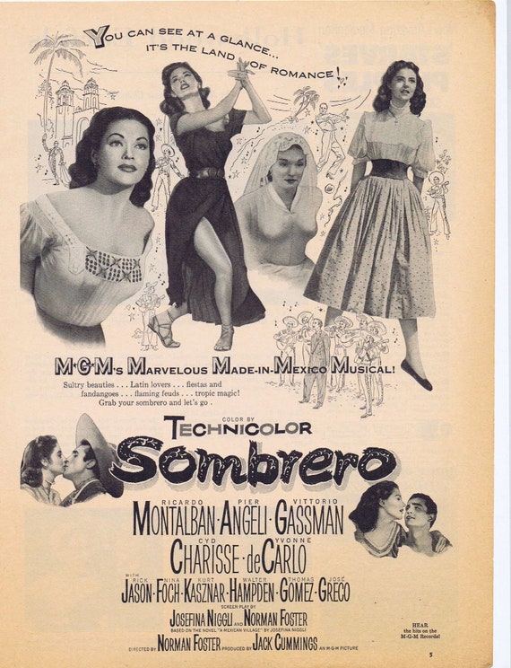 Sombrero 1953 Vintage movie ad with Richardo Montalban &Yvonne De Carlo