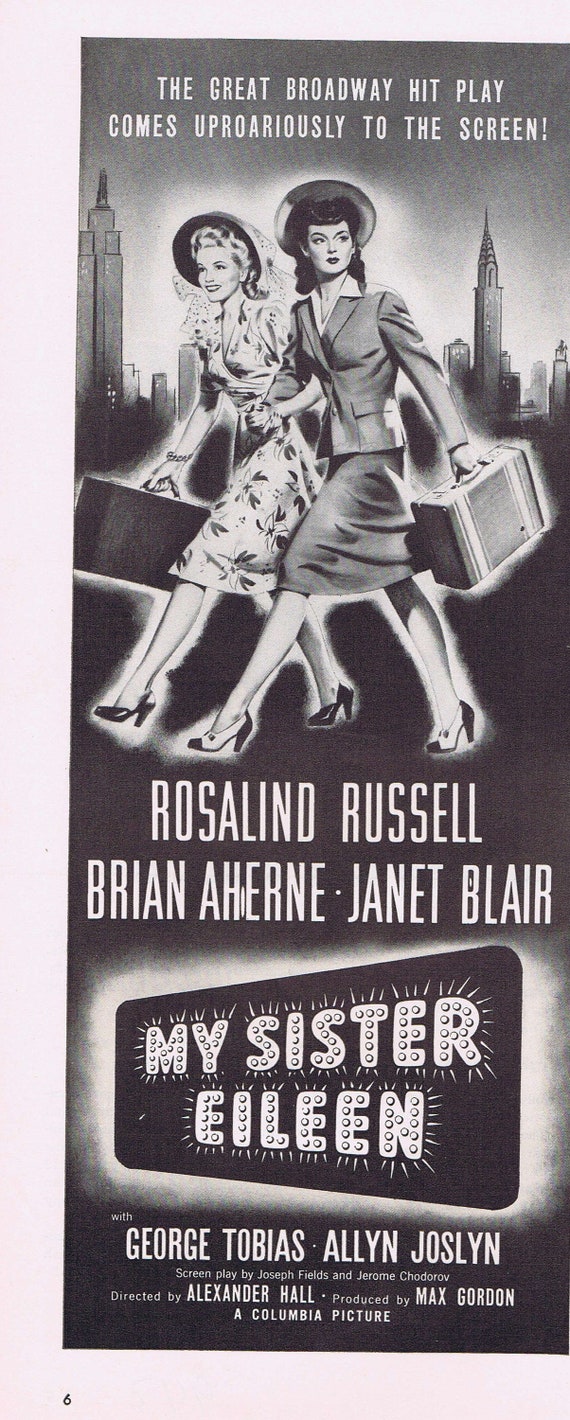 My Sister Eileen 1942 Vintage Movie Ad with Rosalind Russell and Brian Aherne