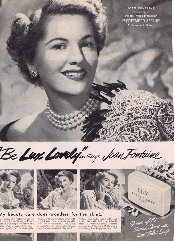 1950 Joan Fontaine and Lux Toilet Soap Original Vintage Advertisement