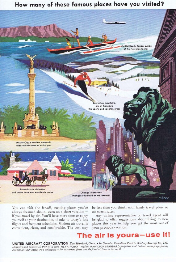 1957 United Aircraft Which Famous Places Have You Visited Original Vintage Advertisement