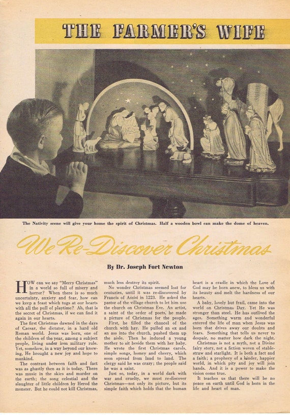 1942 Farmer’s Wife Feature “We Re-Discover Christmas,” by Dr. Joseph Newton with Nativity Scene