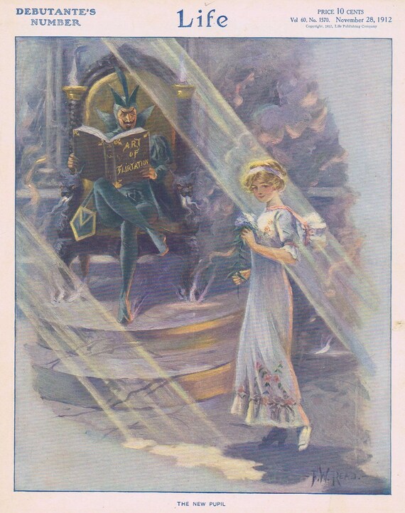 Debutante’s Number Art of Flirtation the New Pupil 1912 Number Rare Life Magazine Cover with Unique and Must-See F.W. Read Art