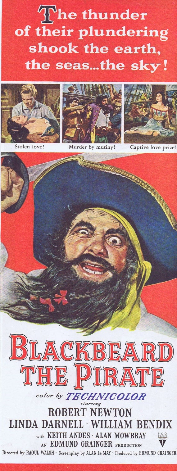 Blackbeard the Pirate 1952 WW2 Story Original Vintage Movie Ad with Robert Newton and Linda Darnell