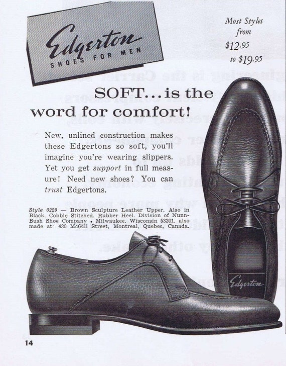 1965 Edgerton Men’s Shoes and Medico Pipe Filters or Carrier Air Conditioning Company Original Vintage Advertisement