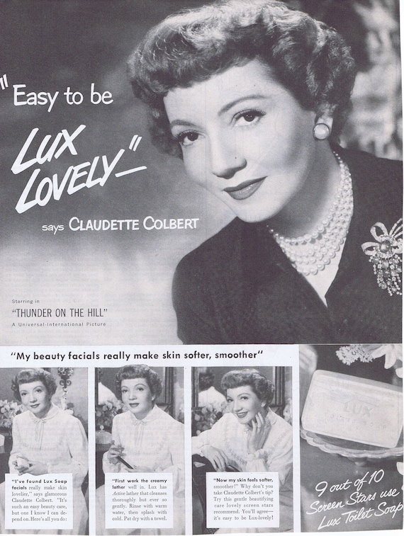 1951 Claudette Colbert Lux Toilet Soap Original Vintage Advertisement