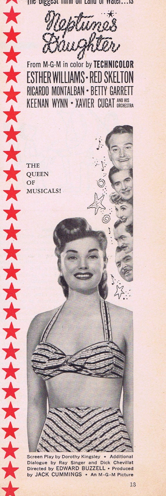 Beautiful Esther Williams in Neptune’s Daughter 1949 Original Vintage Movie Ad with Red Skelton and Ricardo Montalban