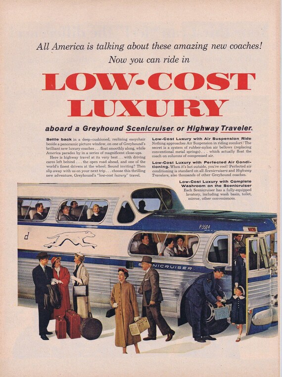 1956 Greyhound Scenicruiser Travel Bus Original Vintage Advertisement Low-Cost Luxury