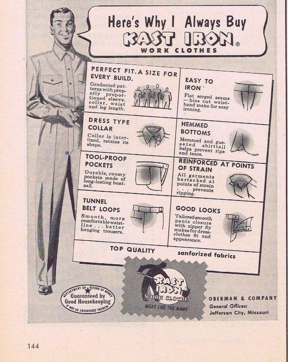 1952 Kast Iron Work Clothes Vintage Advertisement or Androcles and the Lion Movie Ad