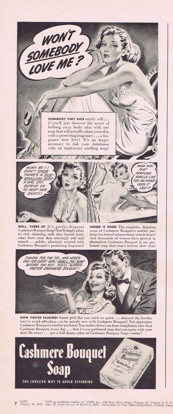 1942 Cashmere Bouquet Soap with Lovely Lady Original Vintage Advertisement