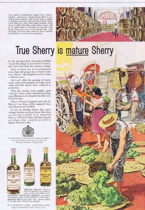 1961 Harvey’s True Sherry by Heublein Bros Original Vintage Advertisement Free Shipping