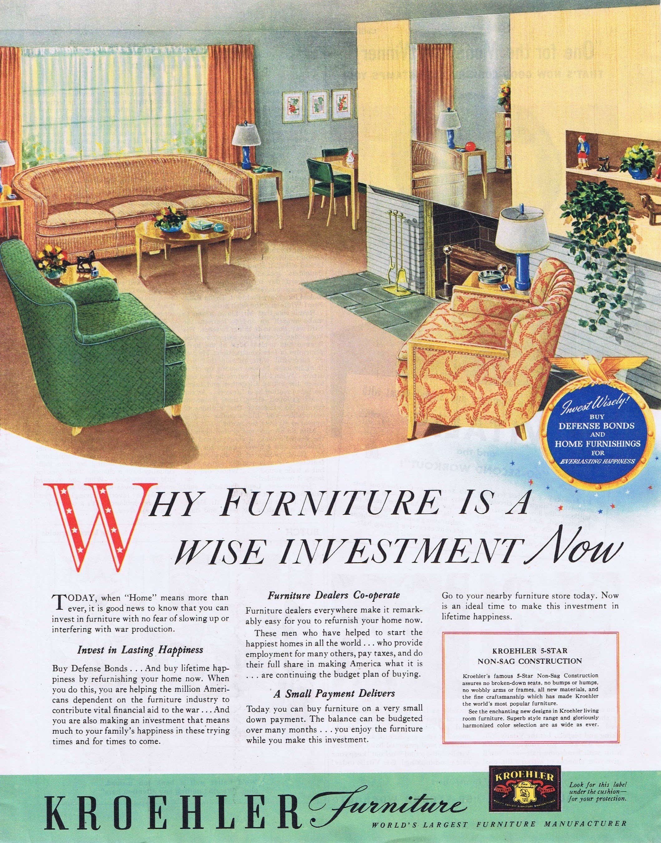 1942 Ww2 Era Kroehler Living Room Furniture Or Men S Vitalis Hair