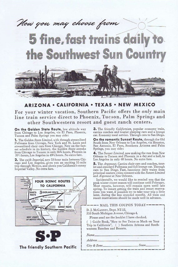 1946 Southern Pacific Scenic Routes to California Original Vintage  Advertisement