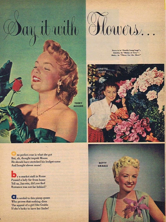 1955 Hollywood Beauties Say it with Flowers with Stars and Poems