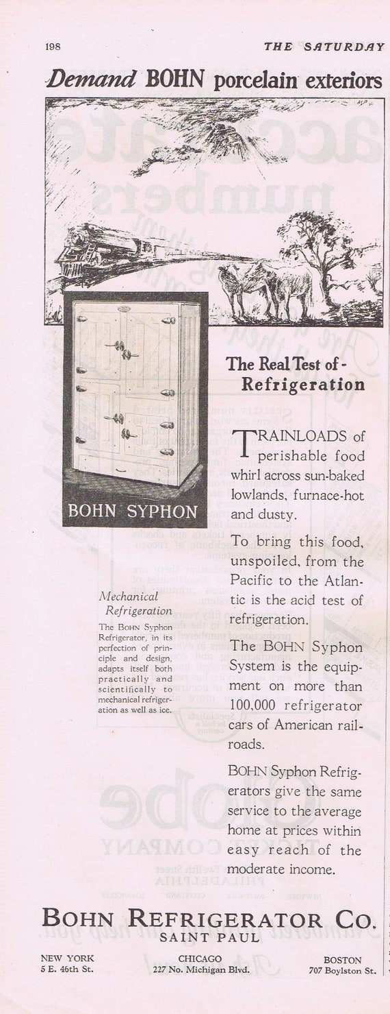 Old Bohn Refrigerator Advertisement with Syphon System