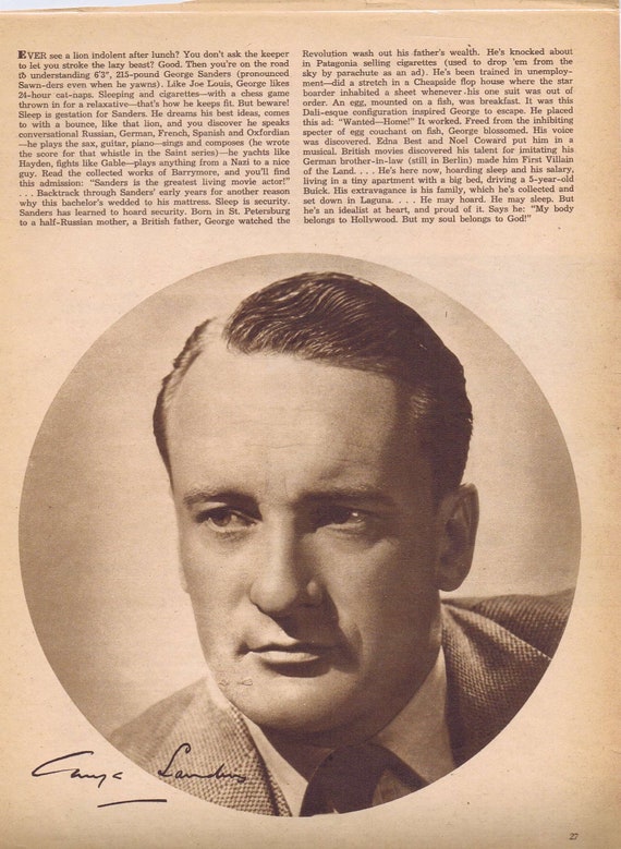 George Sanders Classic Vintage Star 1941 Star Photo with Autograph Copy and Movie News