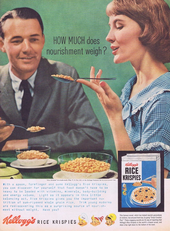 1956 Kellogg’s Rice Krispies Cereal or Calvert Reserve Blended Whiskey Original Vintage Advertisements