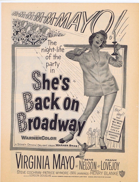 She’s Back on Broadway 1953 Vintage Movie Ad with Virginia Mayo & Gene Nelson