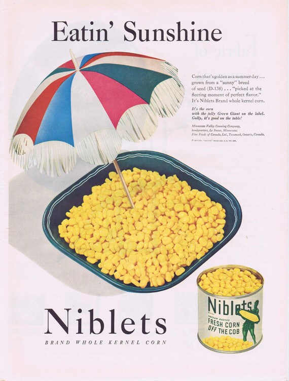 1947 Green Giant Niblets Fresh Corn Off the Cob Original Vintage Advertisement Eating Sunshine