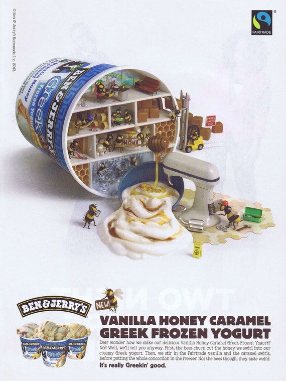 Ben & Jerry’s Vanilla Cream Carmel Ice Cream and Honey Bees 2013 Original Advertisement Free Shipping