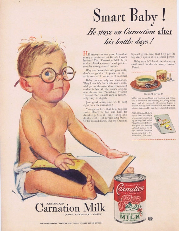 1941 Carnation Milk Smart Baby WWII Era Original Vintage Advertisement with Adorable Art