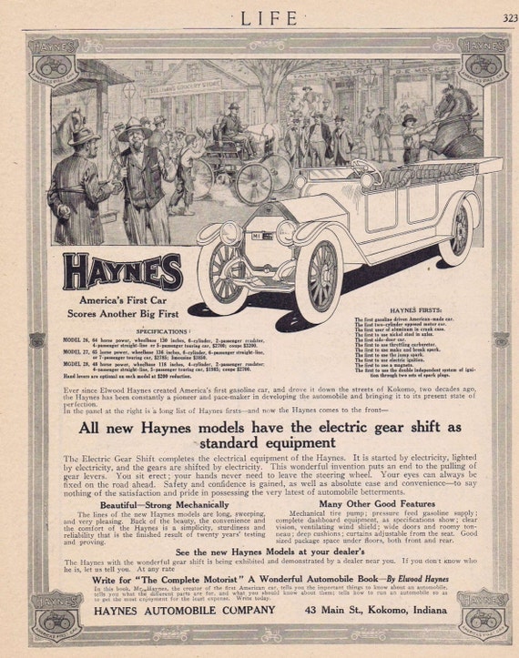 1913 Haynes Automobile Original Advertisement First Gasoline Driven Amercan-Made Car in Kokomo Indiana