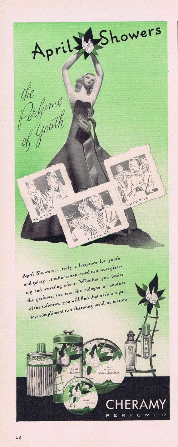 1939 April Showers the Perfume of Youth Original Vintage Advertisement