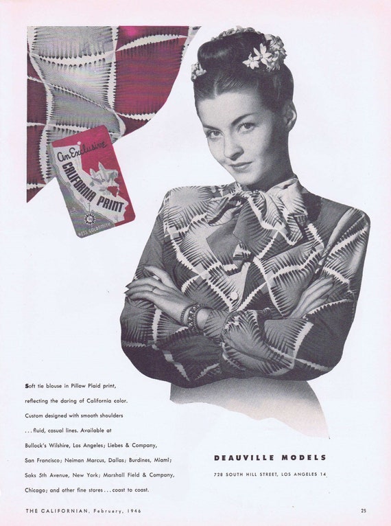 1946 Deauville Models in California Prints or Lansburgh’s Fabrics Original Vintage Ad