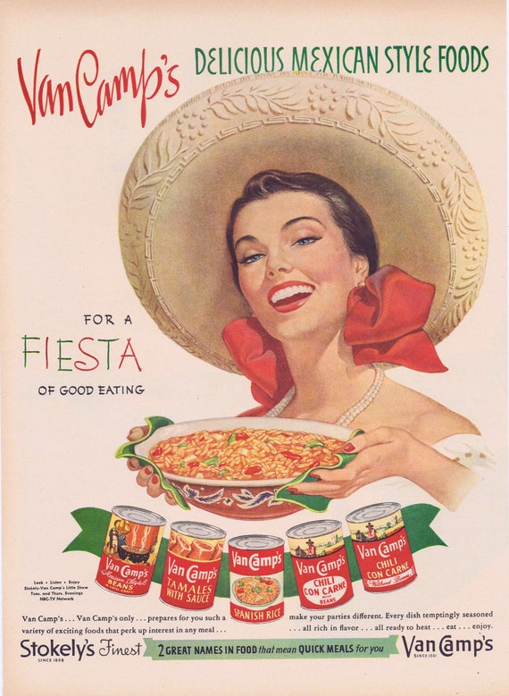 1951 Stokely’s Van Camps Mexican Style Fiesta Foods Original Vintage Advertisement