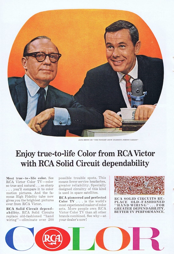 1965 Jack Benny and Johnny Carson for RCA Television or Iberia Airlines of Spain Original Vintage Advertisement