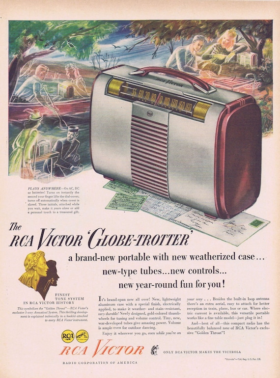 1946 RCA Victor Globe-Trotter Portable Radio Original Vintage Advertisement